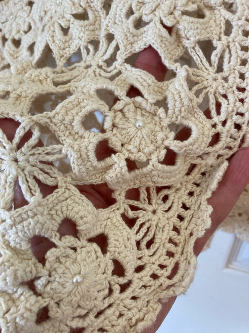 Moda International Cream Crochet Floral Cardigan with Pearl Buttons - Picture 4 of 9